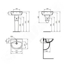 Ideal Standard Alpha - Lavabo 50x43 cm, avec trop-plein, trou pour robinetterie, blanc W331201