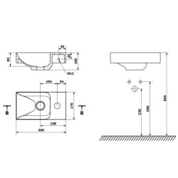 Sapho Small - Lave-mains Piccolino, 308x170 mm, sans trop-plein, trou pour robinet à droite, blanc PK305