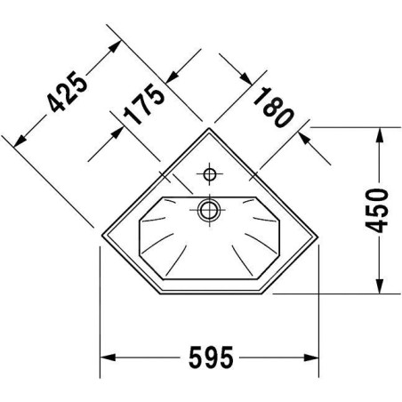 Duravit 1930 - Lave-mains d’angle, un trou avec trop-plein, 595 mm x 450 mm, blanc - lave-mains, avec WonderGliss 07934200001