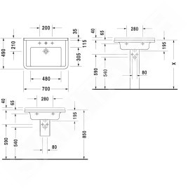 Duravit Starck 3 - Lavabo 700x490 mm, avec un trou pour robinet, blanc 0304700000