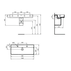 Ideal Standard Strada II - Meuble lavabo 1000x430 mm, avec trop-plein, 2 trous de robinetterie, blanc alpin T372401
