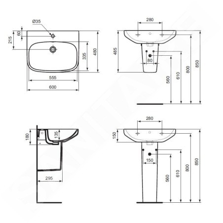 Ideal Standard i.Life A - Lavabo 600x480 mm, avec trop-plein, trou pour robinetterie, blanc T470501