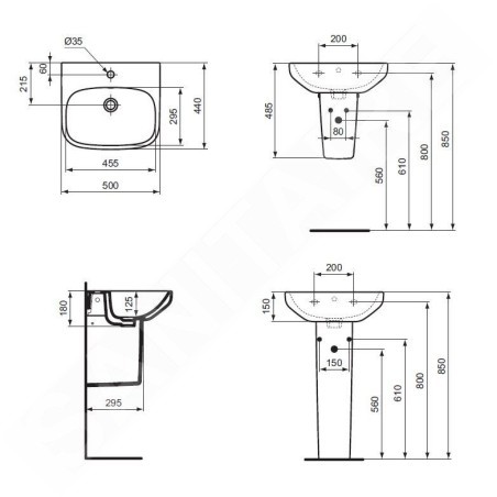 Ideal Standard i.Life A - Lavabo 500x440 mm, avec trop-plein, trou pour robinetterie, blanc T470701