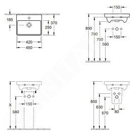 Villeroy & Boch Avento - Lave-mains 450x370 mm, avec trop-plein, un trou de robinetterie, CeramicPlus, blanc alpin 735845R1