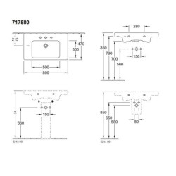 Villeroy & Boch Subway 2.0 - Meuble lavabo 800x470 mm, avec trop-plein, trou de robinetterie, CeramicPlus, blanc alpin 717580R1