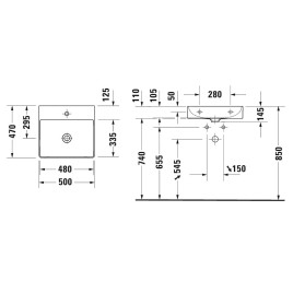 Duravit DuraSquare - Lavabo 500x470 mm, avec un trou pour robinet, DuraCeram, blanc alpin 2353500041