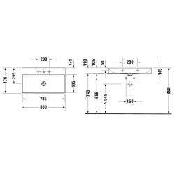 Duravit DuraSquare - Lavabo 800x470 mm, avec un trou pour robinet, DuraCeram, avec WonderGliss, blanc alpin 23538000411
