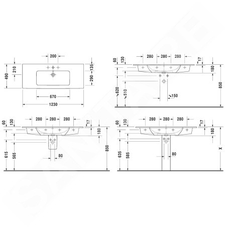 Duravit ME by Starck - Meuble-lavabo 1230x490 mm, avec un trou pour robinet, blanc alpin 2336120000