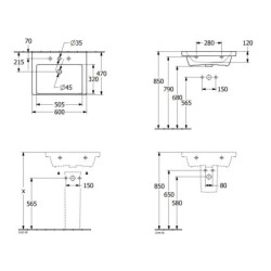 Villeroy & Boch Subway 3.0 - Lavabo 600x470 mm, avec trop-plein, trou pour robinet, CeramicPlus, blanc alpin 4A7060R1