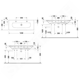 Duravit Viu - Lavabo double 1230x490 mm, avec 2 trous pour robinet, avec WonderGliss, blanc alpin 23441200241