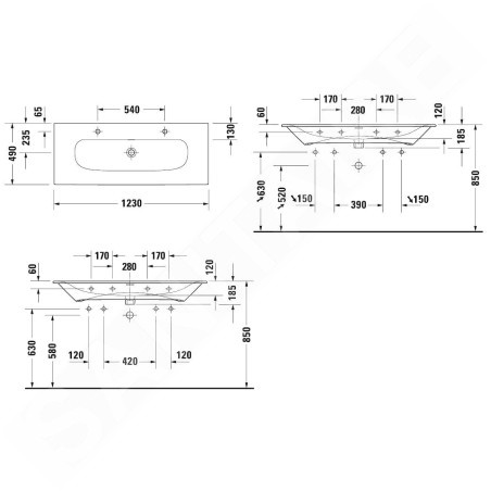 Duravit Viu - Lavabo double 1230x490 mm, avec 2 trous pour robinet, avec WonderGliss, blanc alpin 23441200241