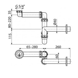 Alcadrain Siphons - Siphon de lavabo, diamètre 40 mm avec écrou de trop-plein, peu encombrant A434