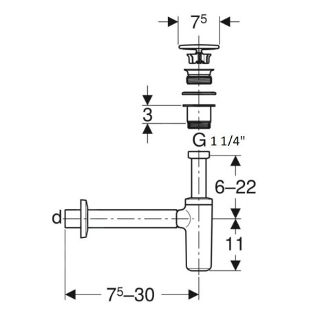 Geberit ONE - Siphon de desing avec vidage, chrome / blanc 151.019.01.1