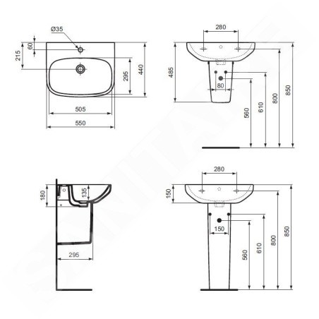 Ideal Standard i.Life A - Lavabo 550x440 mm, avec trop-plein, trou pour robinetterie, blanc T470601
