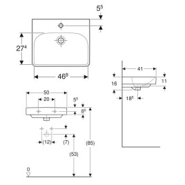 Geberit Smyle Square - lavebo 500x410 mm, avec trop-plein, trou pour robinetterie, blanc 500.256.01.1