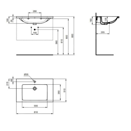 Ideal Standard i.Life B - Lavabo pour meuble 81x51 cm, avec trop-plein, trou pour robinetterie, blanc T460401