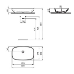 Ideal Standard i.Life B - Lavabo à poser 60x37 cm, sans trop-plein, blanc T508701
