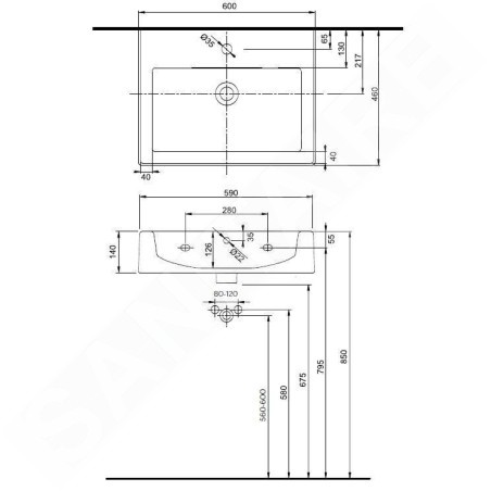 Kolo Twins - Lavabo, 600x460 mm, 1 trou pour robinetterie, blanc L51160000