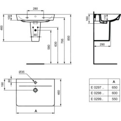 Ideal Standard Connect Air - Lavabo Cube , 600x460x160 mm, avec un trou pour mitigeur, blanc E029801
