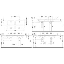 Duravit ME by Starck - Meuble-lavabo double 1300x490 mm, avec 2 trous pour robinet, avec WonderGliss, blanc alpin 23361300001