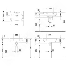 Duravit D-Code - Lavabo 600x460 mm, avec un trou pour robinet, blanc alpin 23106000002