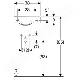 Geberit iCon - Lave-mains sans trop plein, avec trou pour robinet à droite, 380x280 mm, avec KeraTect, blanc 124736600