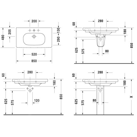 Duravit D-Code - Meuble-lavabo 850x480 mm, avec un trou pour robinet, blanc alpin 03428500002