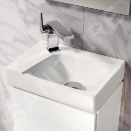 Geberit Xeno 2 - Lave-mains 400x280 mm, avec 1 trou à gauche, sans trop-plein, avec KeraTect, blanc 500.528.01.1