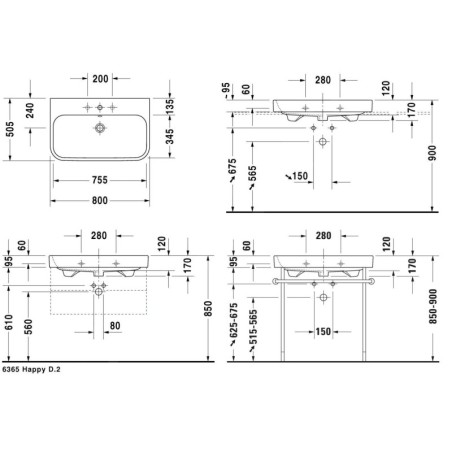 Duravit Happy D.2 - Meuble-lavabo 800x505 mm, avec un trou pour robinetterie, avec WonderGliss, blanc alpin 23188000001