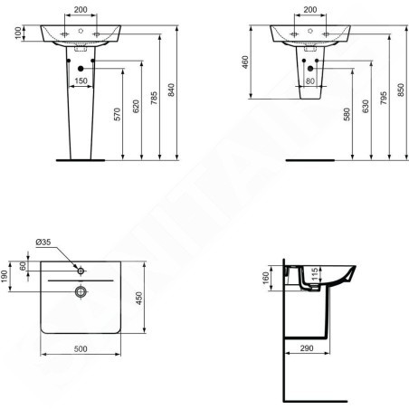 Ideal Standard Connect Air - Semi-colonne 340 x 180 x 280 mm, blanc E030901