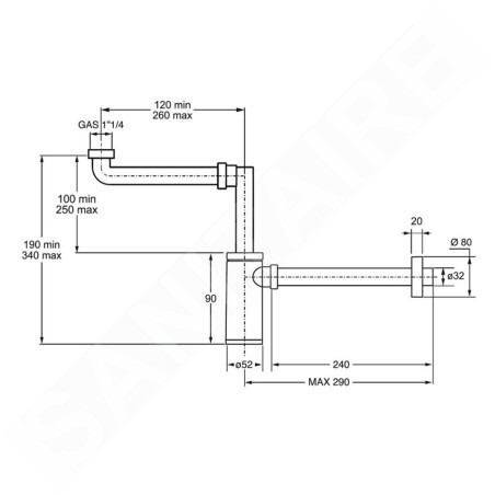 Sapho Bonomini King - Siphon d'évier gain de place, 1 1/4, bonde 32 mm, chrome 0595SP25K7