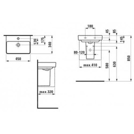 Laufen Pro S - Lave-mains, 450x340 mm, 1 trou pour robinetterie, blanc H8159610001041