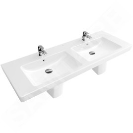 Villeroy & Boch Subway 2.0 - Meuble double vasque 1300x470 mm, avec trop-plein et trous pour la robinetterie, blanc 7175D001