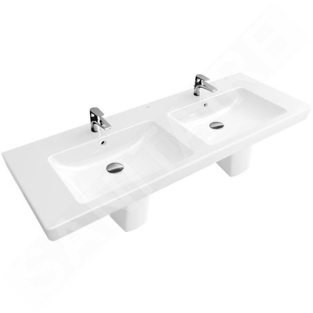 Villeroy & Boch Subway 2.0 - Meuble double vasque 1300x470 mm, avec trop-plein et trous pour la robinetterie, blanc 7175D001