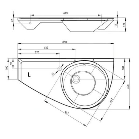 Ravak Avocado - Lavabo 850x450 mm, surface de desserte à gauche, blanc XJ1L1100000