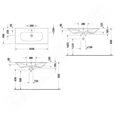 Duravit Viu - Lavabo 1030x490 mm, avec trop-plein, avec un trou pour robinet, blanc 2344100000