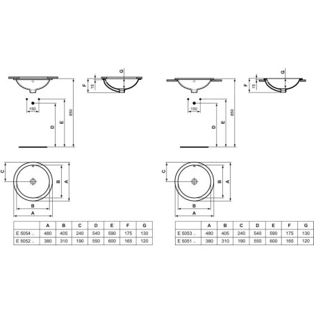 Ideal Standard Connect - Lavabo encastré 380 mm, avec déversoir, blanc E505101