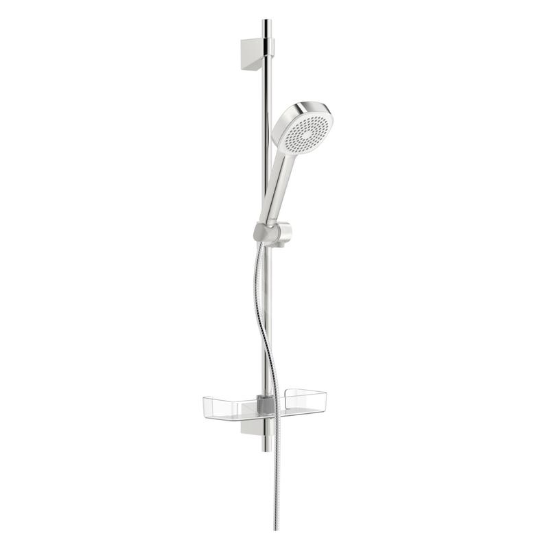 Hansa Basicjet - Set de pommeau de douche, 1 jet, flexible et barre avec tablette, chrome 44770111