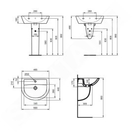 Ideal Standard Eurovit - Lavabo 500x440 mm, avec trop-plein, trou pour robinetterie, blanc W332801