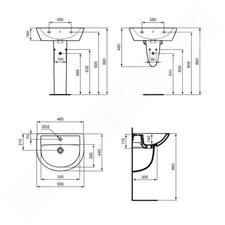 Ideal Standard Eurovit - Lavabo 500x440 mm, avec trop-plein, trou pour robinetterie, blanc W332801