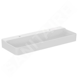 Ideal Standard Conca Ceram - Double-lavabo à poser 1200x450 mm, sans trop-plein, trous pour robinet, blanc T384401