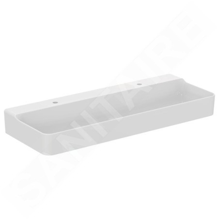 Ideal Standard Conca Ceram - Double-lavabo à poser 1200x450 mm, sans trop-plein, trous pour robinet, blanc T384401
