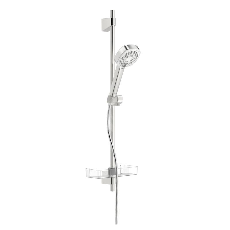 Hansa Basicjet - Set de pommeau de douche, 3 jet, flexible et barre avec tablette, chrome 44770131 Hansa Basicjet - Set de pommeau de douche, 3 jet, flexible et barre avec tablette, chrome 44770131