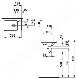 Laufen Pro S - Lave-mains, 360x250 mm, 1 trou pour robinetterie, blanc H8159600001041
