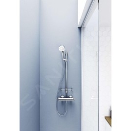 Hansa Basicjet - Set de pommeau de douche, 3 jet, flexible et barre avec tablette, chrome 44770131