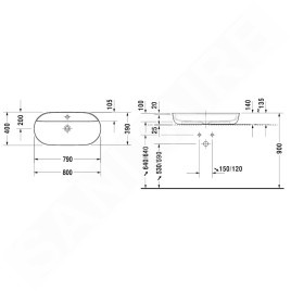 Duravit Luv - Vasque 800x400 mm, avec un trou pour robinet, DuraCeram, avec WonderGliss, blanc alpin 03808000001