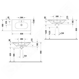 Duravit Viu - Lavabo 830x490 mm, avec trop-plein, avec trou pour robinet, WonderGliss, blanc 23448300001