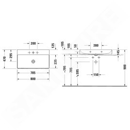 Duravit DuraSquare - Meuble-lavabo 800x470 mm, avec un trou pour robinet, DuraCeram, blanc alpin 2353800071