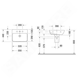 Duravit ME by Starck - Lavabo 550x440 mm, avec un trou pour robinet, blanc alpin 2335550000
