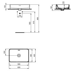 Ideal Standard Strada II - Lavabo 600x400 mm, sans ouverture pour mitigeur, blanc T299901